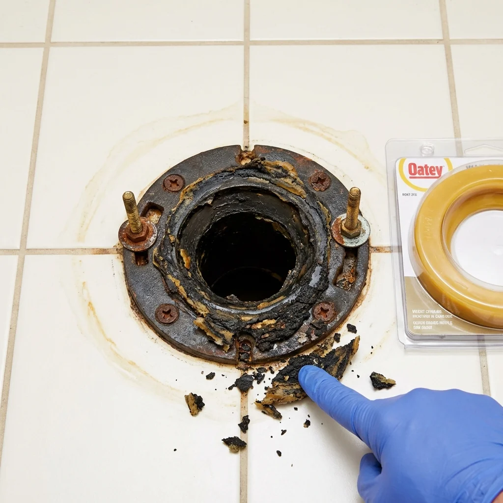 Failed wax ring showing water seepage at the base of a toilet in a Vail, AZ home