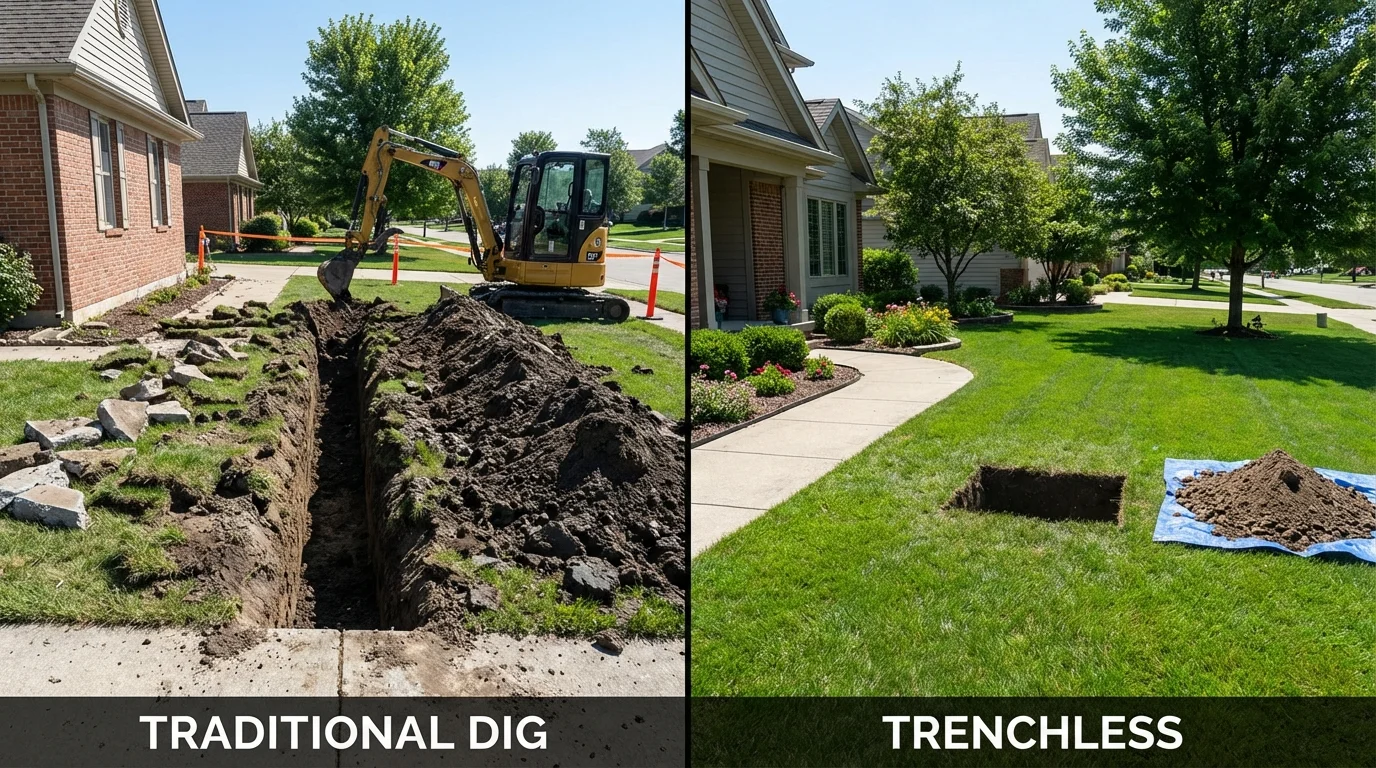 Trenchless sewer repair with minimal yard damage versus traditional excavation in Vail, AZ